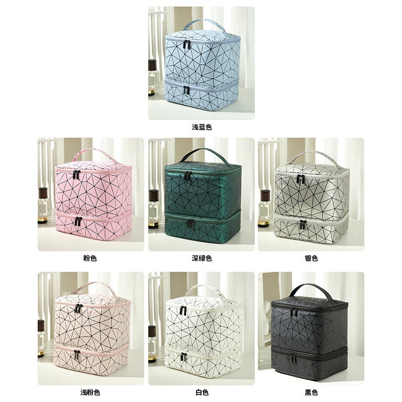 Double-Layer Manicure Storage Heightened Cosmetic Bag Quilted Cosmetic Bag Large Capacity Toiletry Bag Nail Polish Cosmetics Bag - Image 5